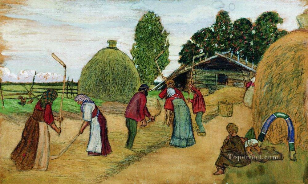 脱穀 1908 ボリス・ミハイロヴィチ・クストーディエフ油絵